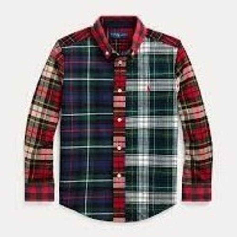 Ralph Lauren Plaid Fun Shirt Boys M 10-12 Multicolor Mixed Tartan Button Down